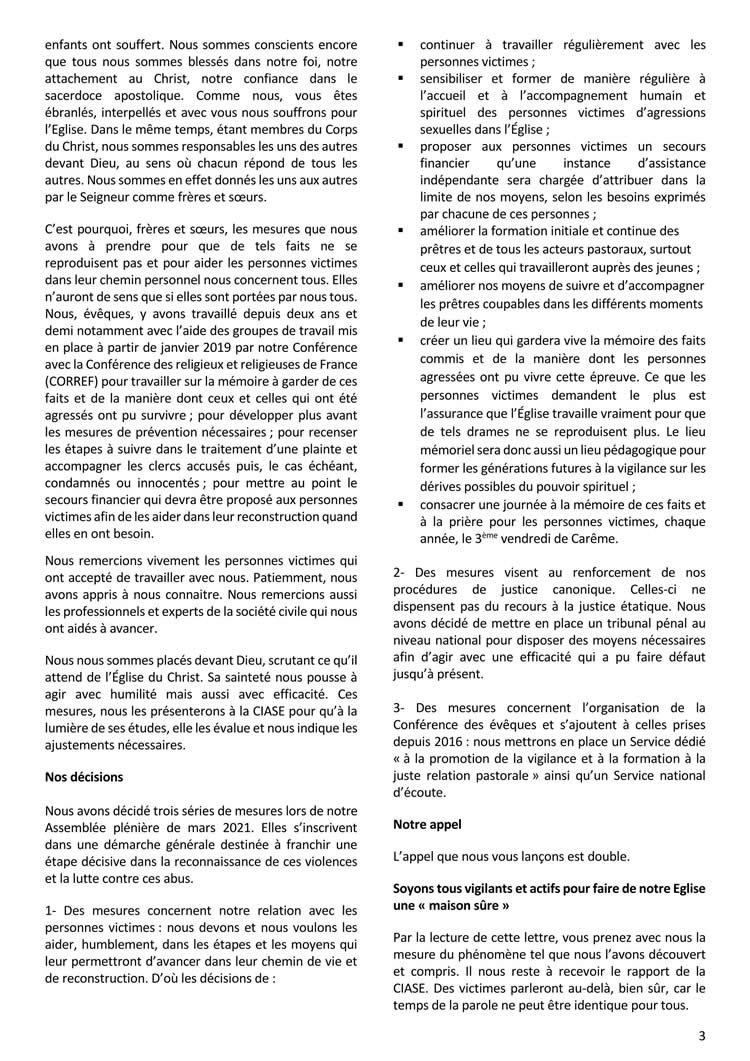 Lettre des évêques aux fidèles Page 3