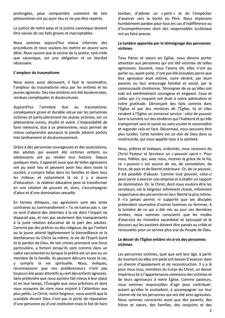 Lettre des évêques aux fidèles Page 2