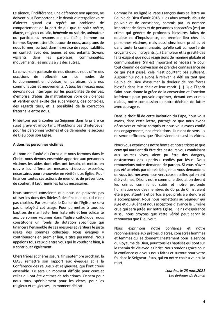 Lettre des évêques aux fidèles Page 4