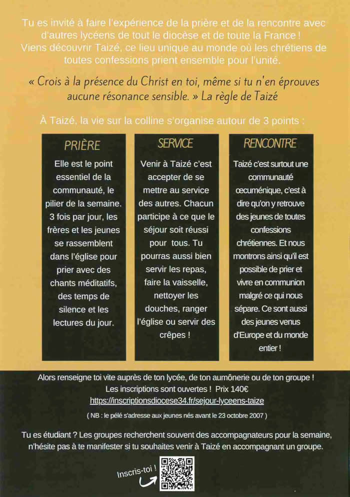 Taizé Séjour diocésain des lycéens Page 2